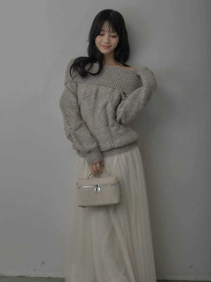 【SET】メランジニットオフショルトップス+ボリュームチュールスカート(2set)