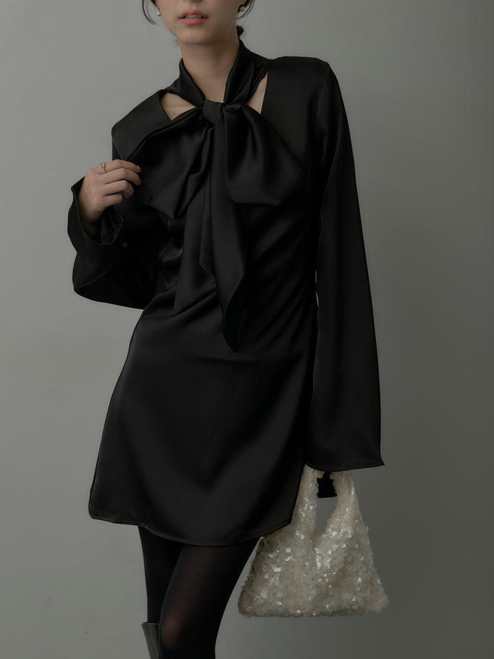 ボウタイサテンミニワンピース