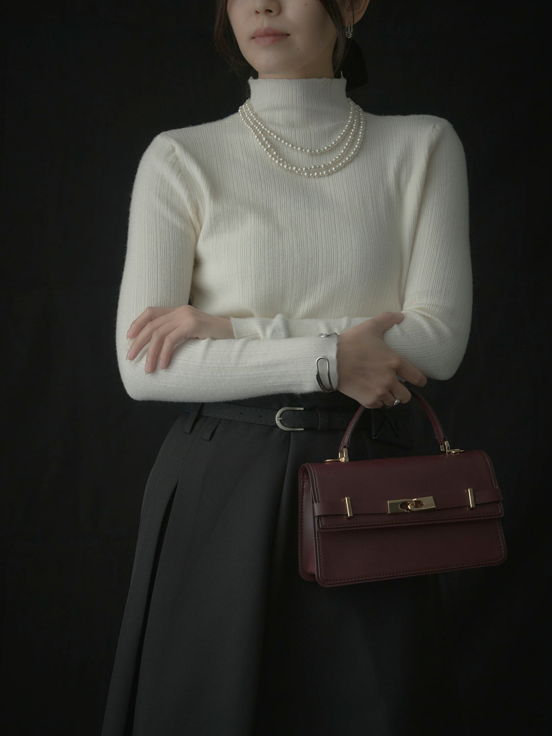 リブニットタートルネック