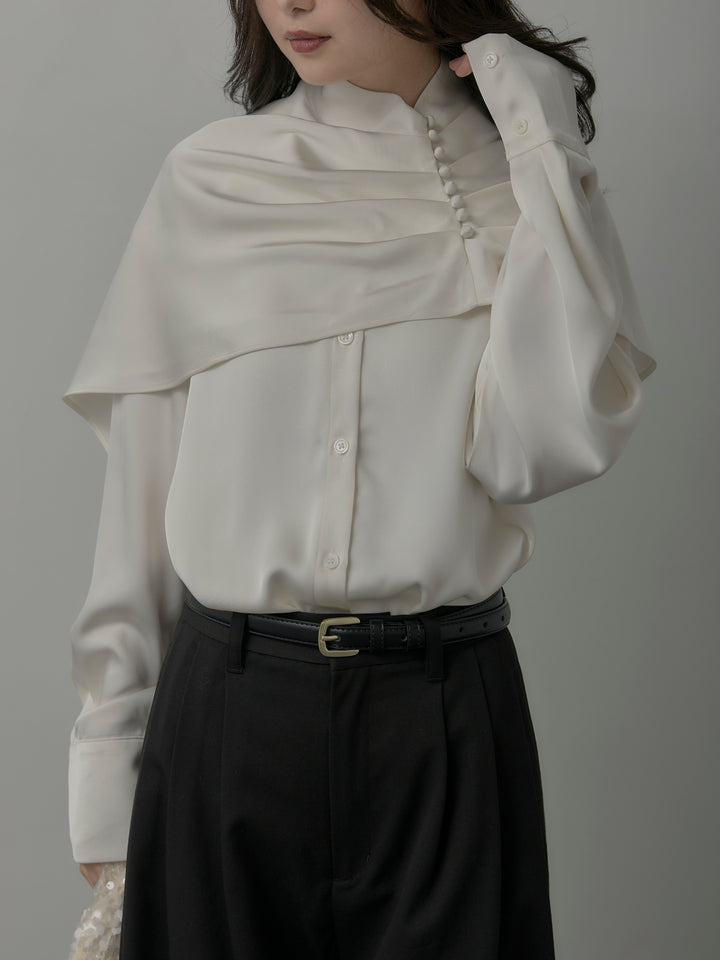 [予約]ケープ付きオーバーサテンシャツ