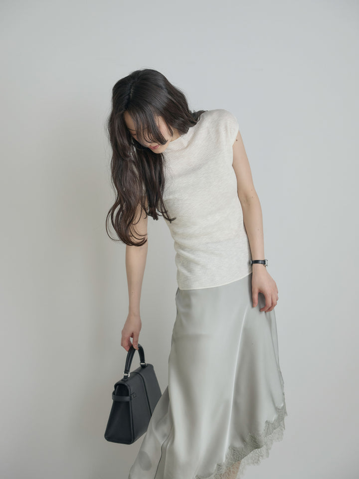 アシンメトリーレーストリムサテンスカート