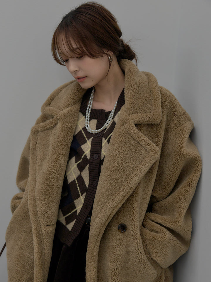 【SET】テディボアロングコート+ベロアバルーンミニスカート(インパン付き)(2set)