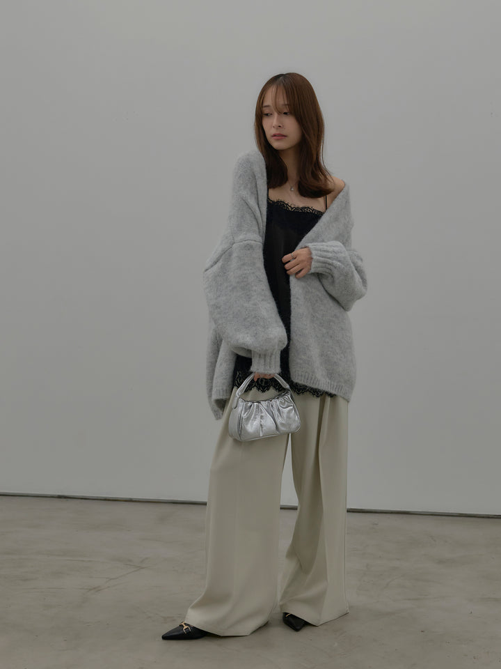 【SET】モヘアライクオーバーニットカーディガン+レースサテンキャミソール(2set)