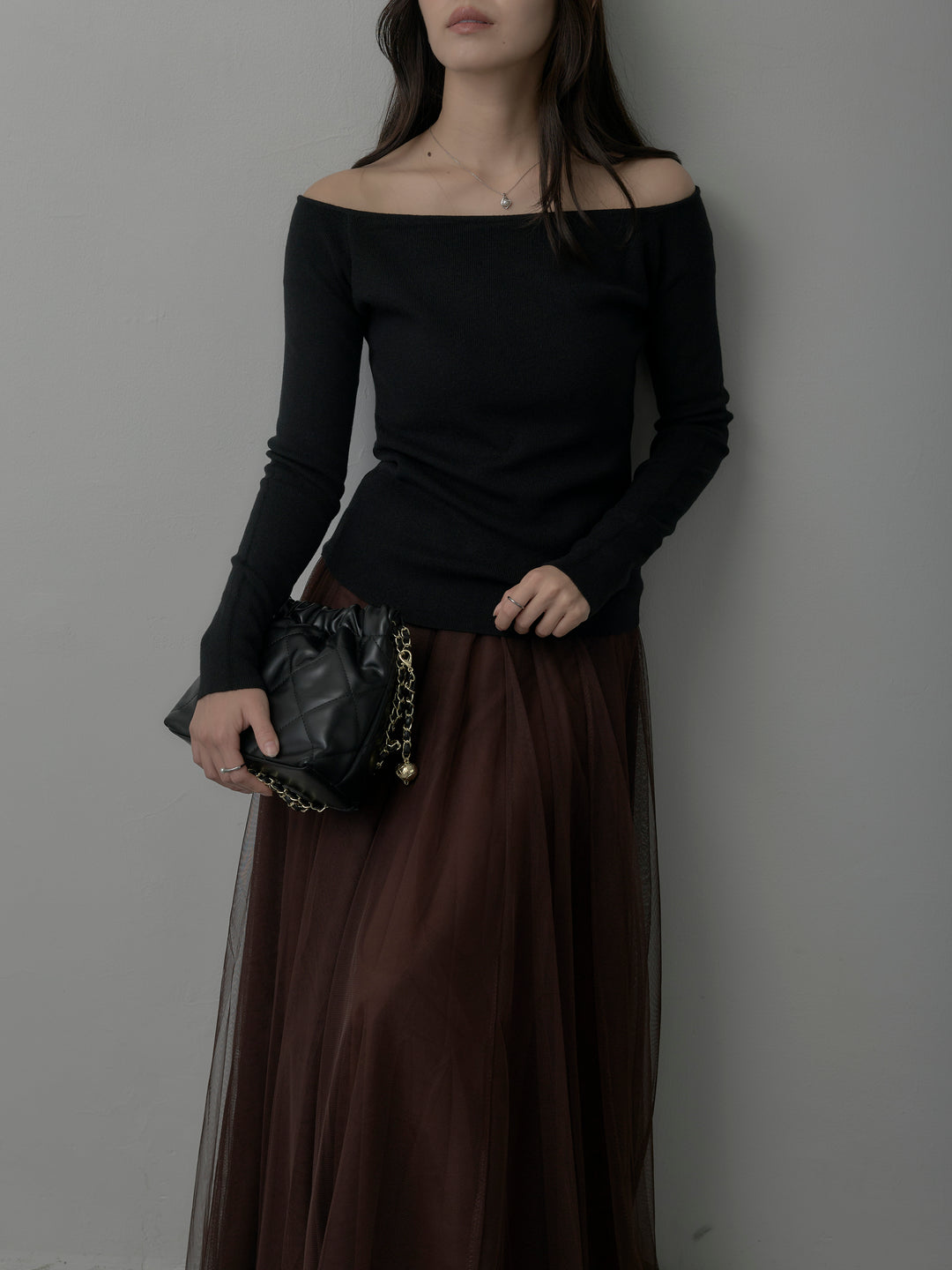 【SET】2wayリブニットポンチョトップス+ボリュームチュールスカート(2set)