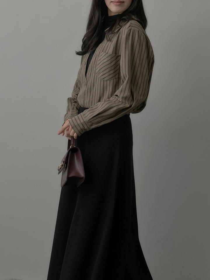 スエードタッチドッキングデザインストライプシャツ