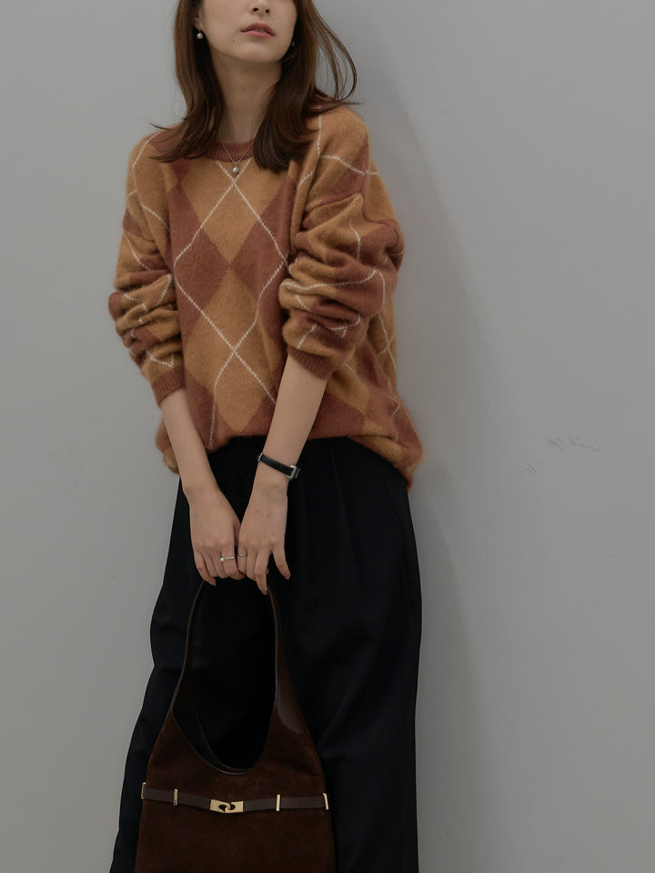 【premium touch】アーガイル柄ニットプルオーバー