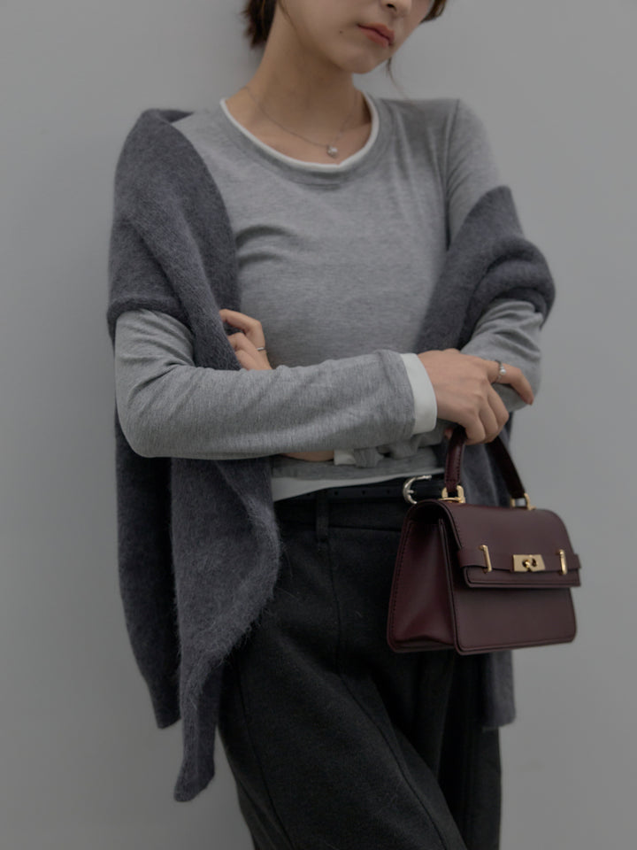 【SET】バイカラーレイヤードカットソー+カーブデザインスウェットライクパンツ(2set)