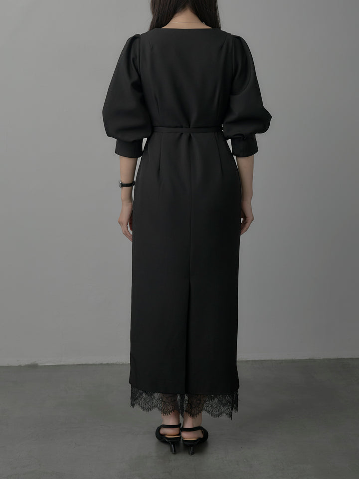 【Essential】裾レースパフスリーブワンピース