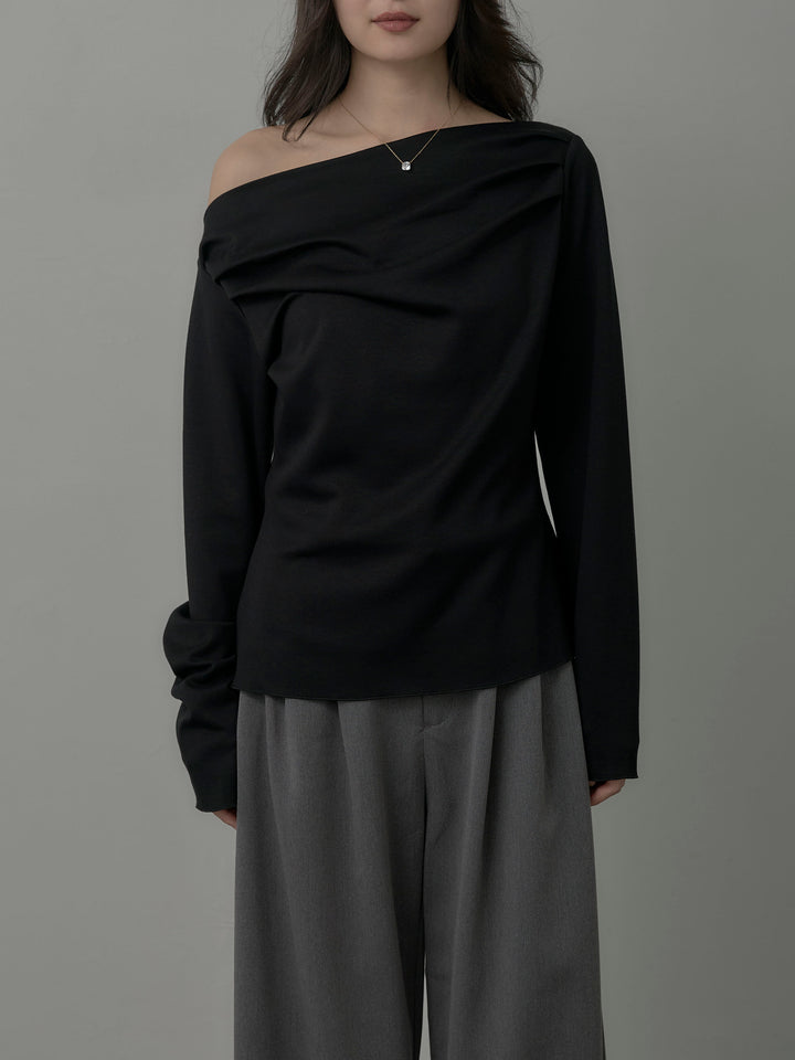 【Essential】2wayショルダードレープカットトップス