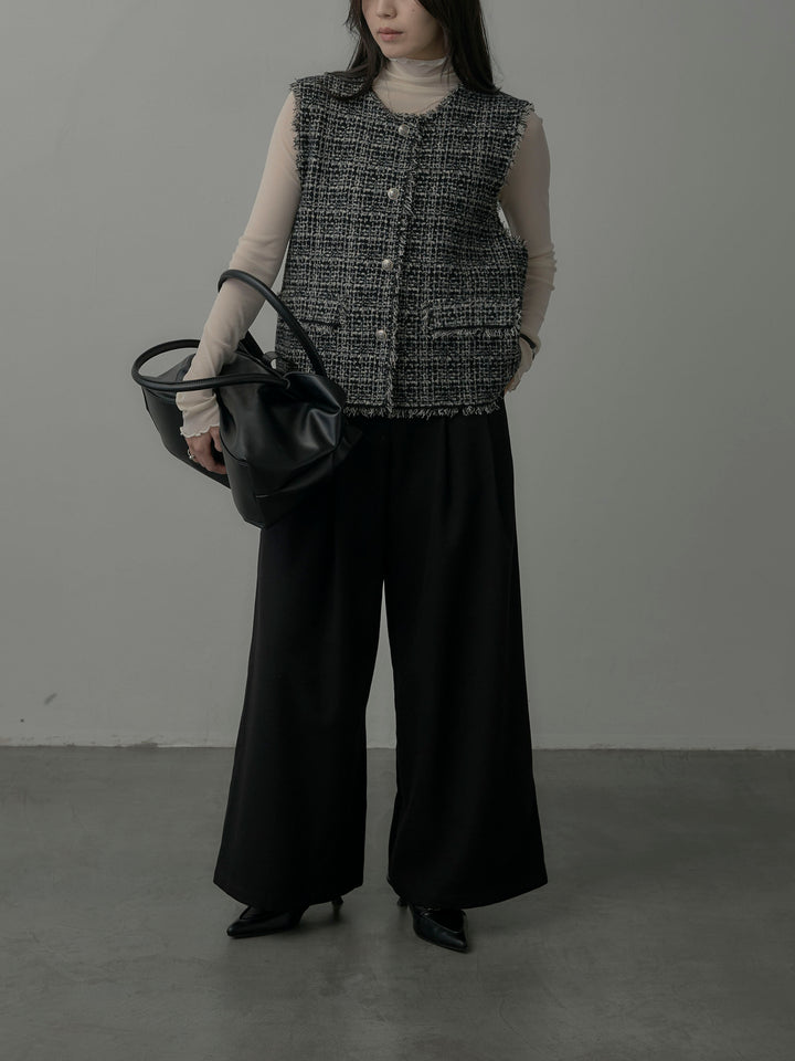 【ロープベルト付属】ウールタッチワイドパンツ