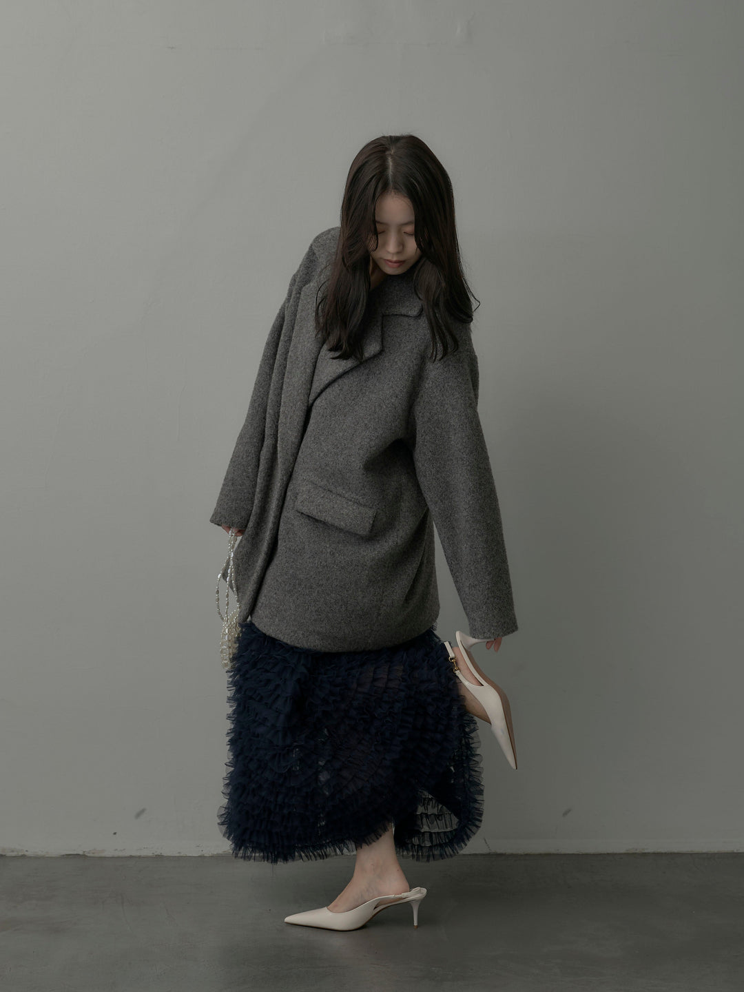 【SET】【Essential】オーバーサイズジャケットコート+ドラマチックフリルチュールスカート(2set)