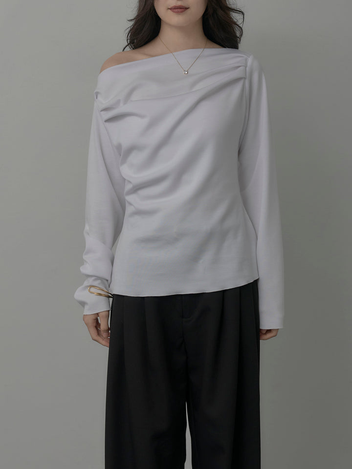 【Essential】2wayショルダードレープカットトップス