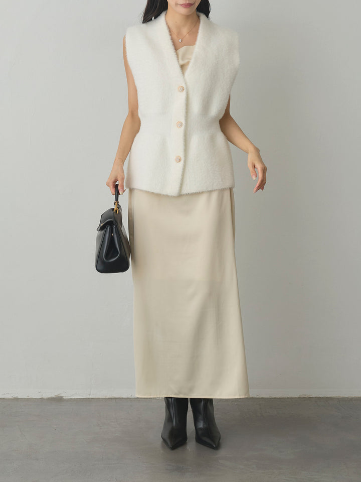 【SET】シャギーニットペプラムベスト+【Essential】サテンドレープキャミワンピ(2set)