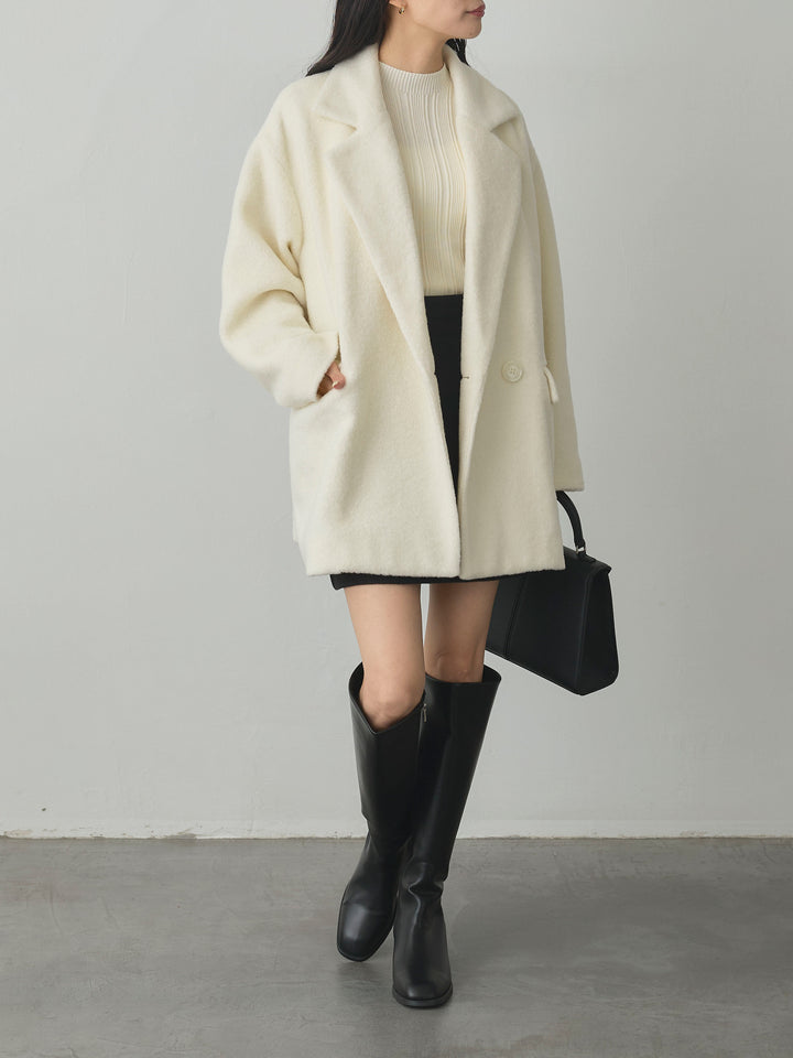 【SET】【Essential】オーバーサイズジャケットコート+プチハイネックリブニットタンク+【Essential】ウールタッチミニスカート(3set)