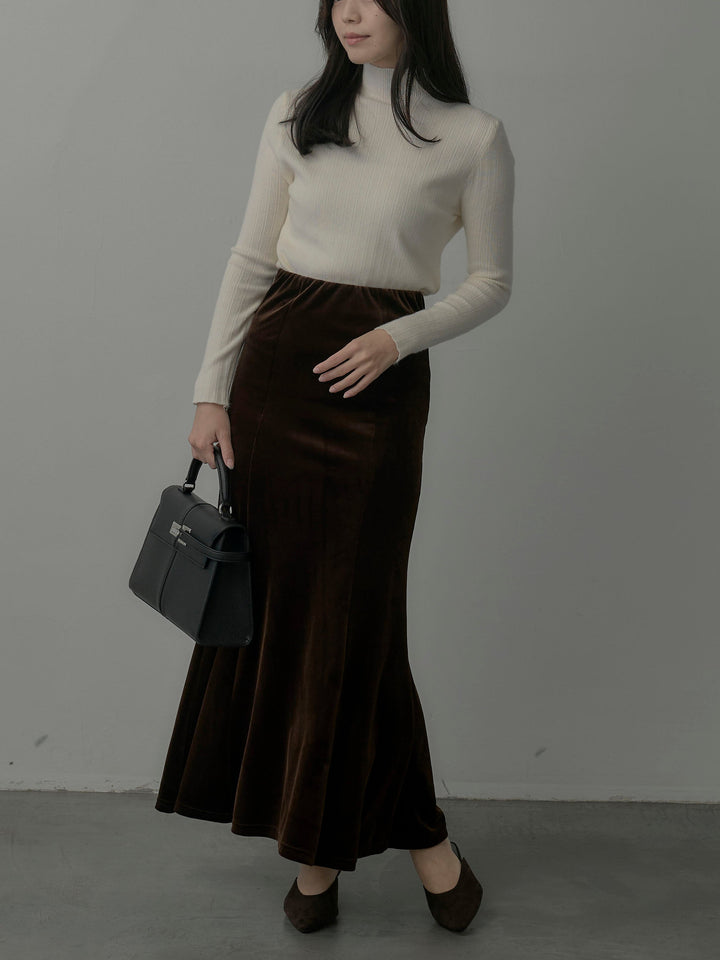 【SET】マフラー付き2WAYケープコート+リブニットタートルネック+ベロアマーメイドスカート(3set)