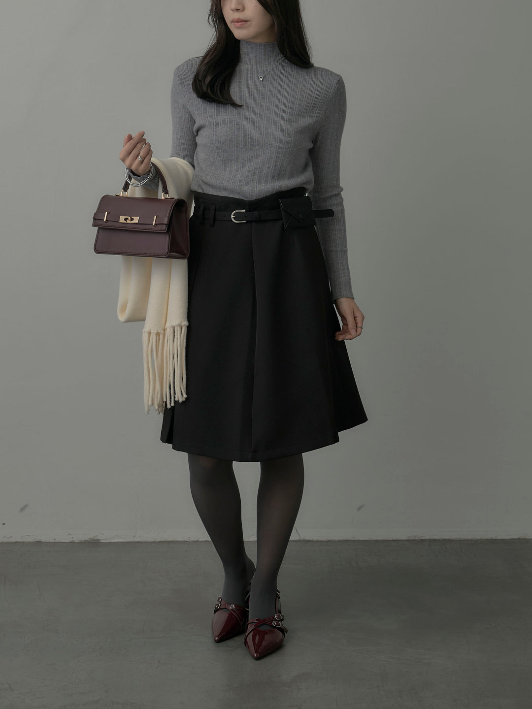 ウエストポーチ付きミディスカート