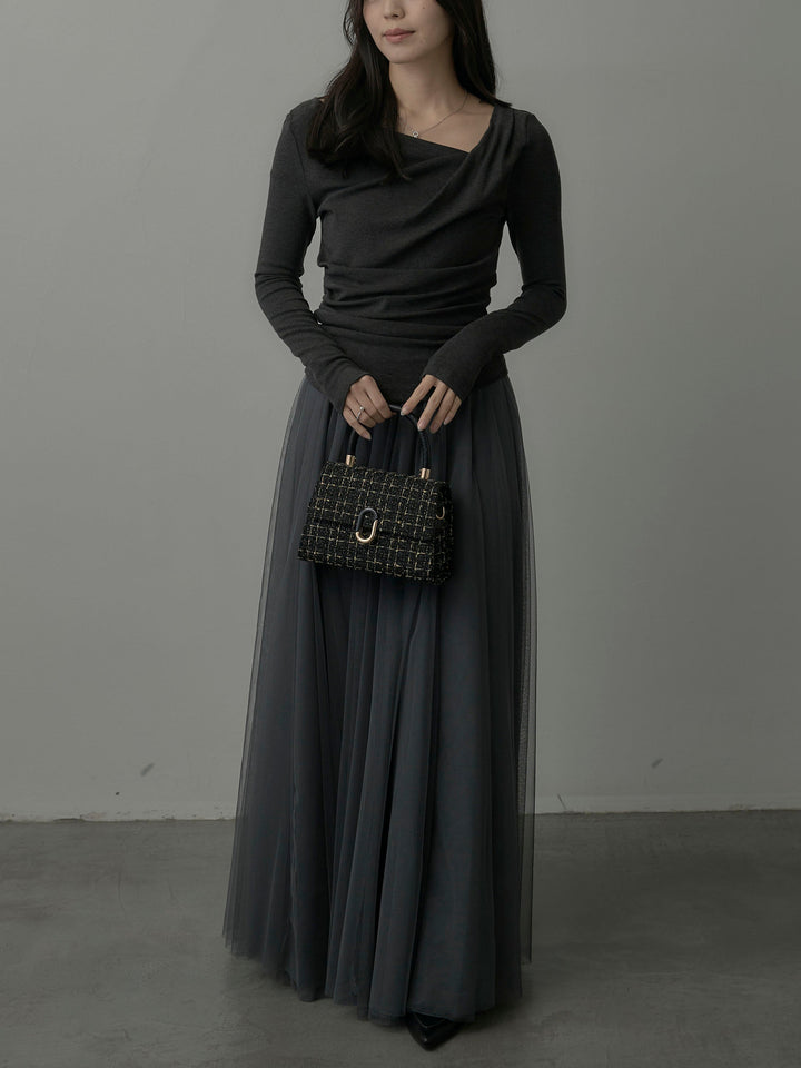 【SET】ドレープデザイントップス+ボリュームチュールスカート(2set)