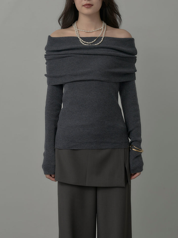 [予約]オフショルリブニットトップス