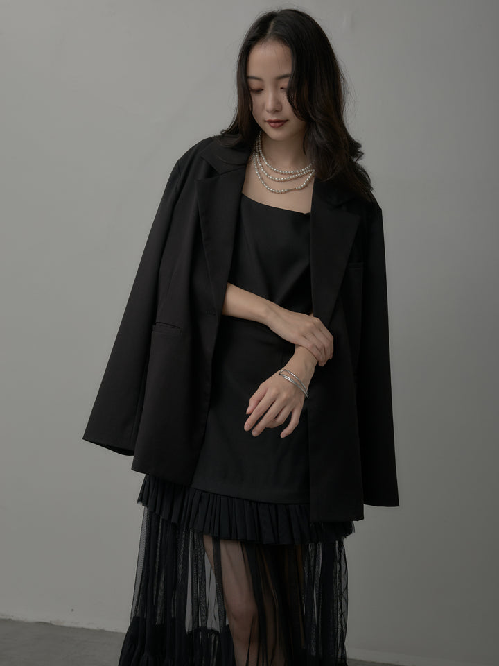 【SET】【Essential】ボックスシルエットテーラードジャケット+チュールドッキングキャミワンピース(2set)