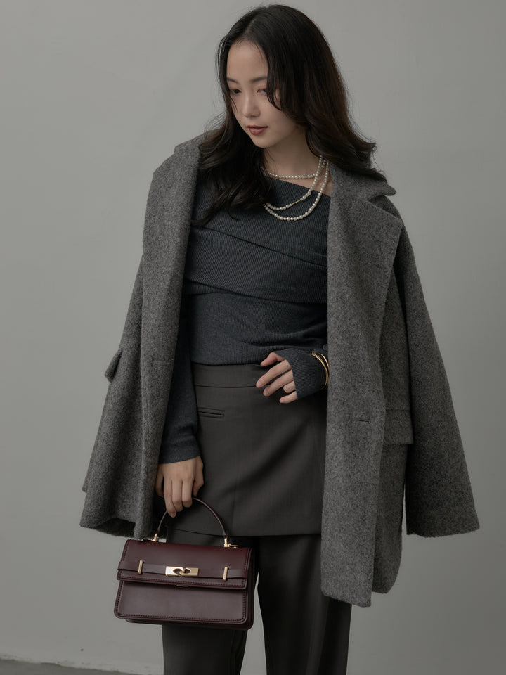 【SET】【Essential】オーバーサイズジャケットコート+オフショルリブニットトップス(2set)