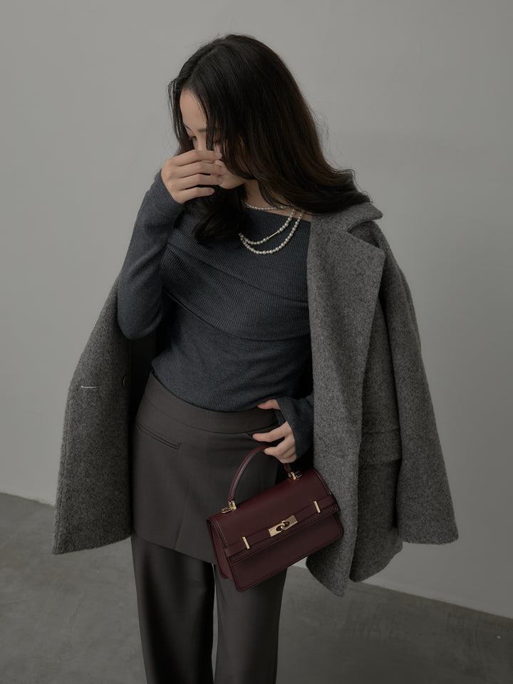 【SET】【Essential】オーバーサイズジャケットコート+オフショルリブニットトップス(2set)