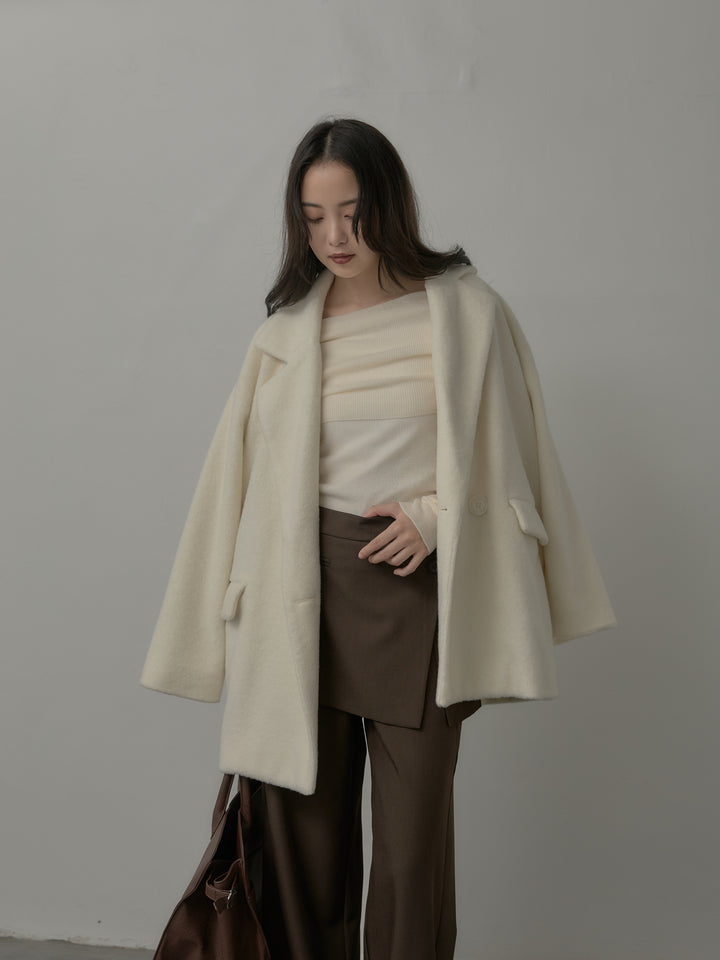 【SET】【Essential】オーバーサイズジャケットコート+オフショルリブニットトップス(2set)