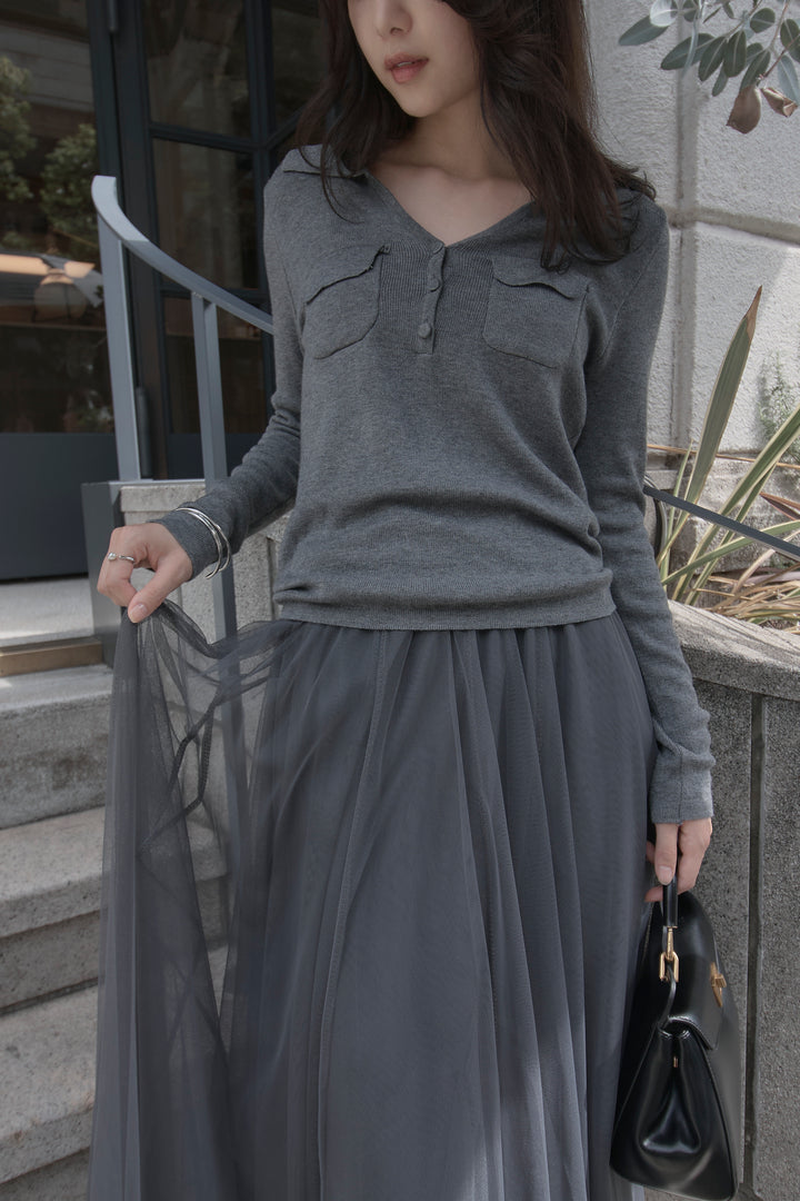 [予約]ポケットデザインリブニットトップス