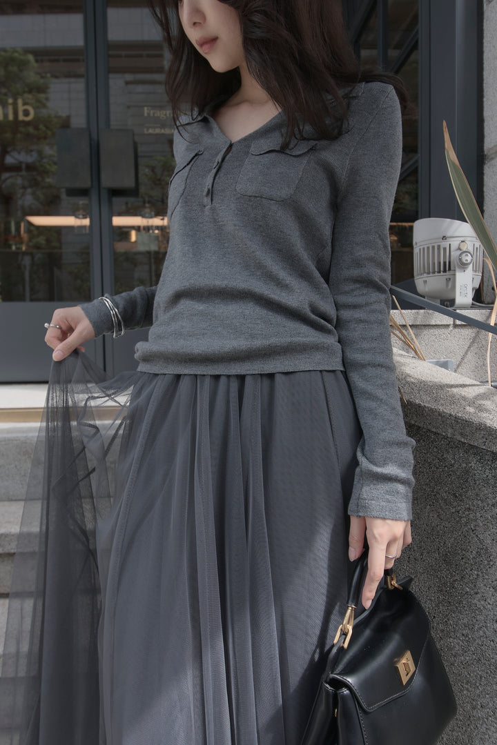 [予約]ポケットデザインリブニットトップス