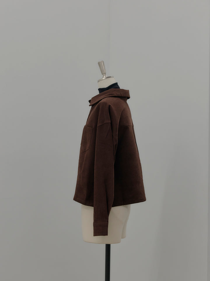 ドッキングデザイン裾ドロストスエードシャツ