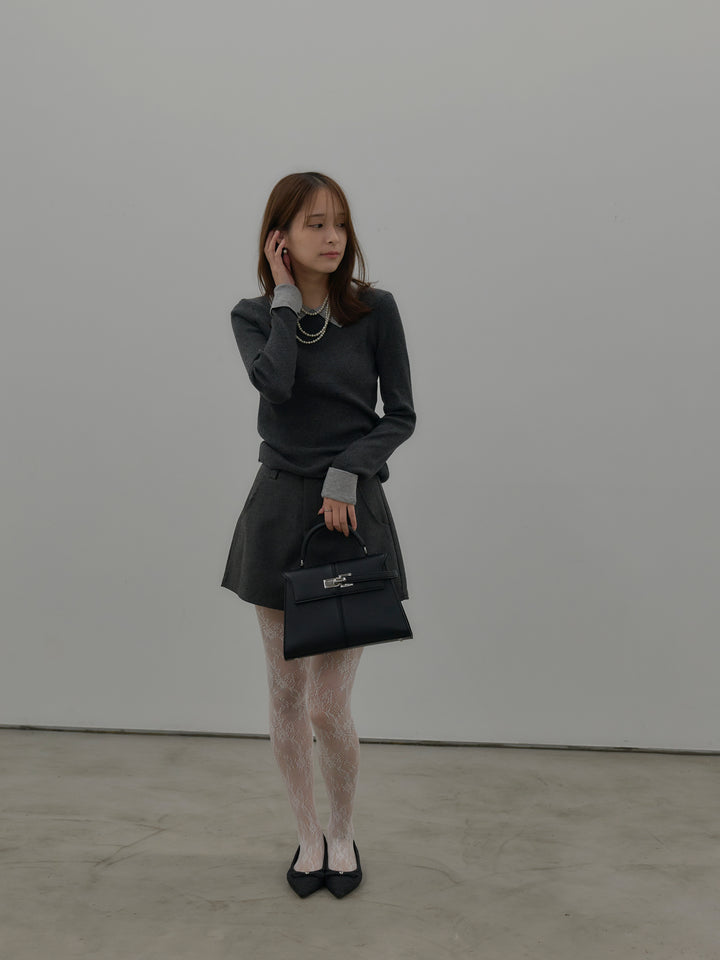 【SET】配色カフスニットポロ+ウールタッチミニショートパンツ(2set)