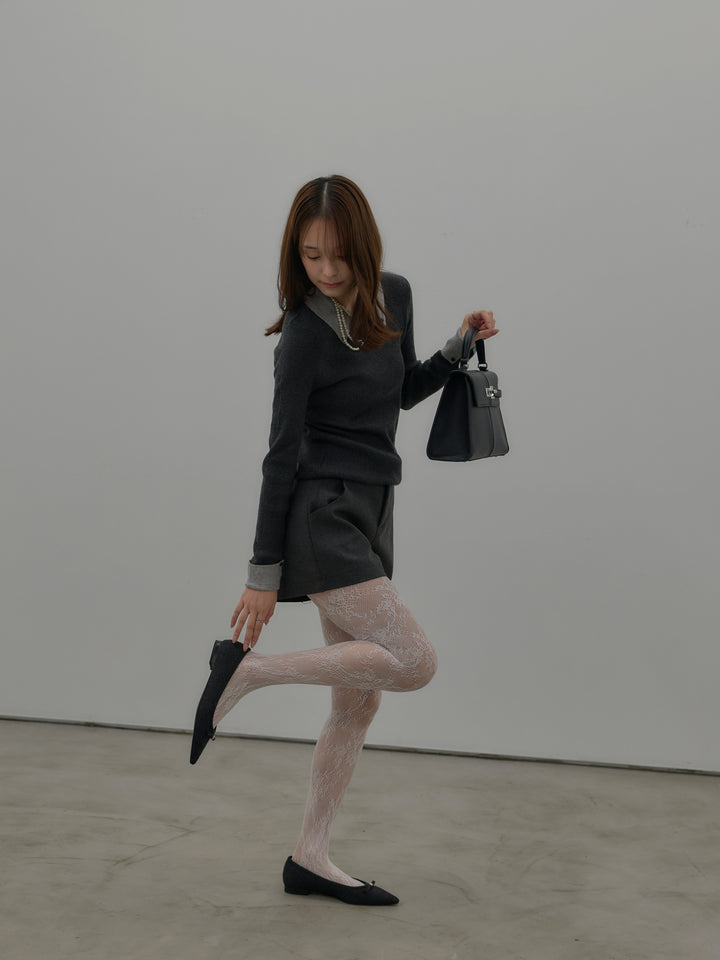 【SET】配色カフスニットポロ+ウールタッチミニショートパンツ(2set)