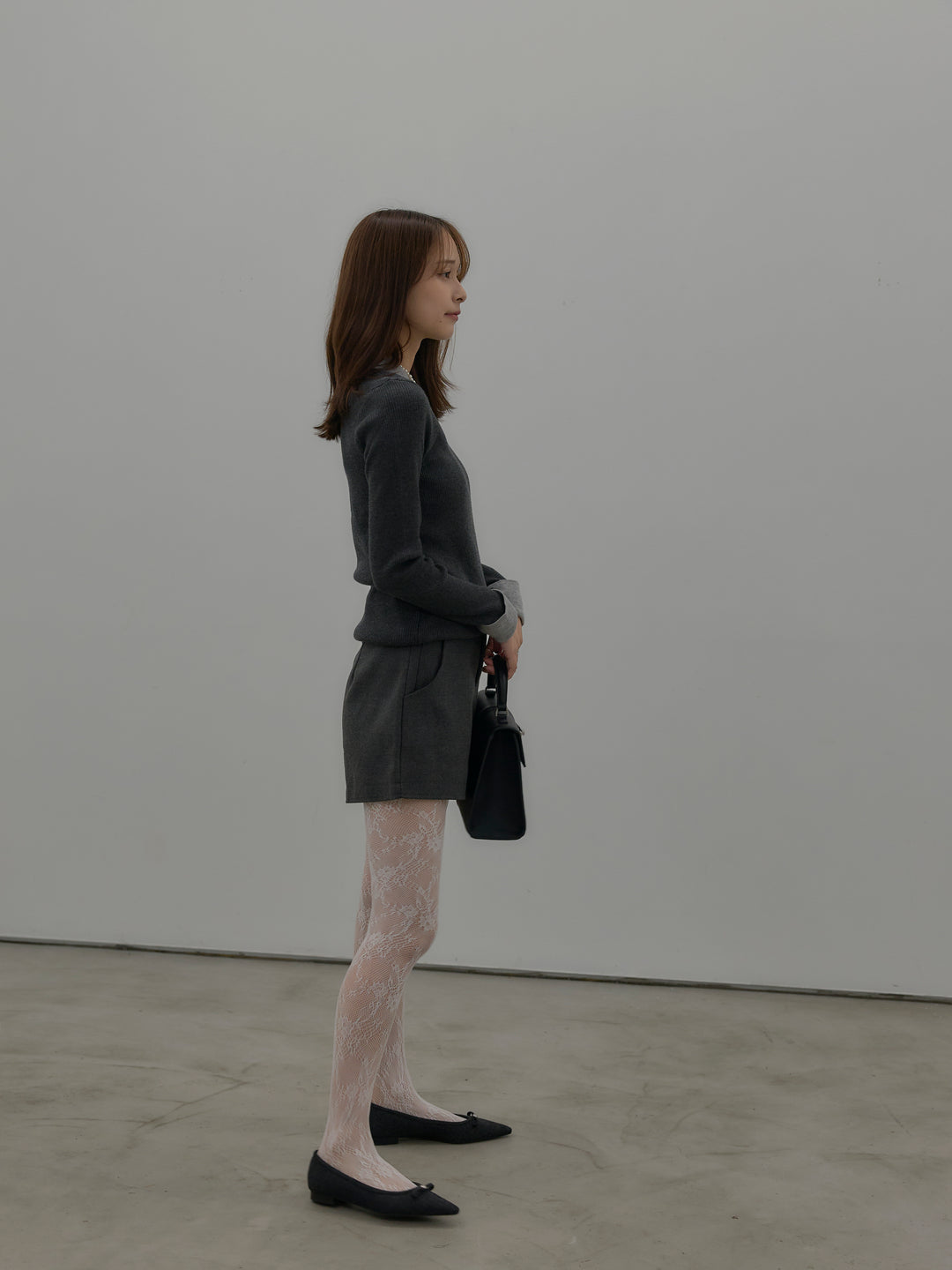 【SET】配色カフスニットポロ+ウールタッチミニショートパンツ(2set)