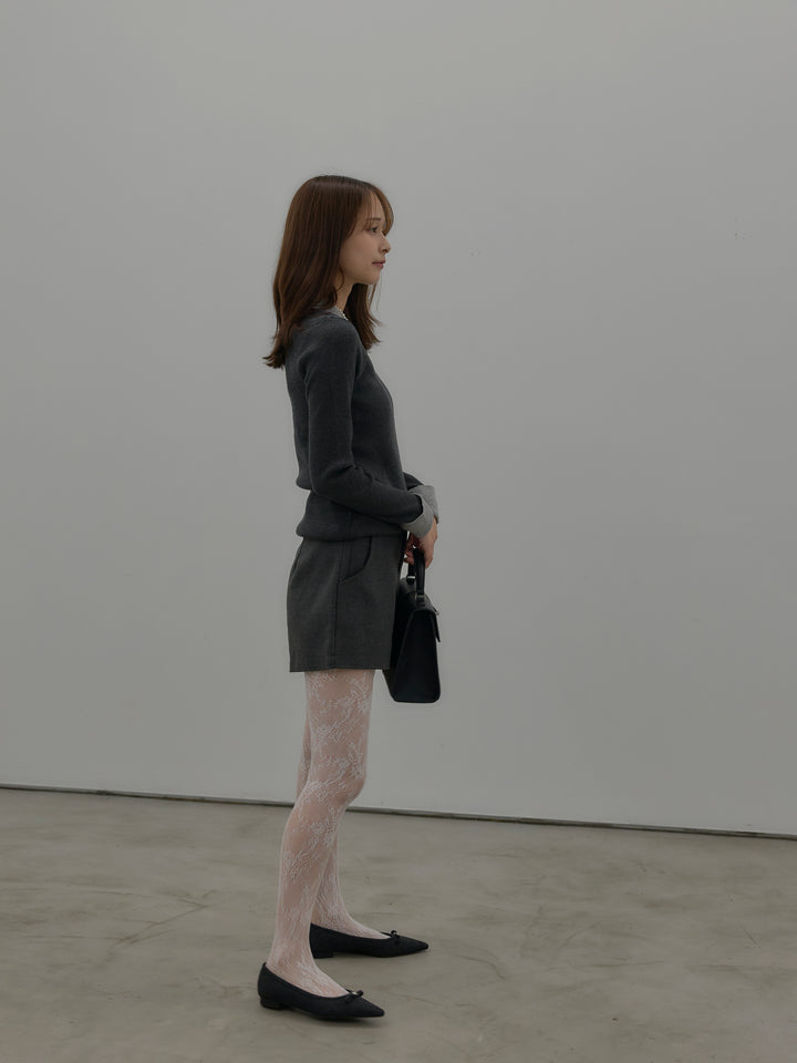 【SET】配色カフスニットポロ+ウールタッチミニショートパンツ(2set)