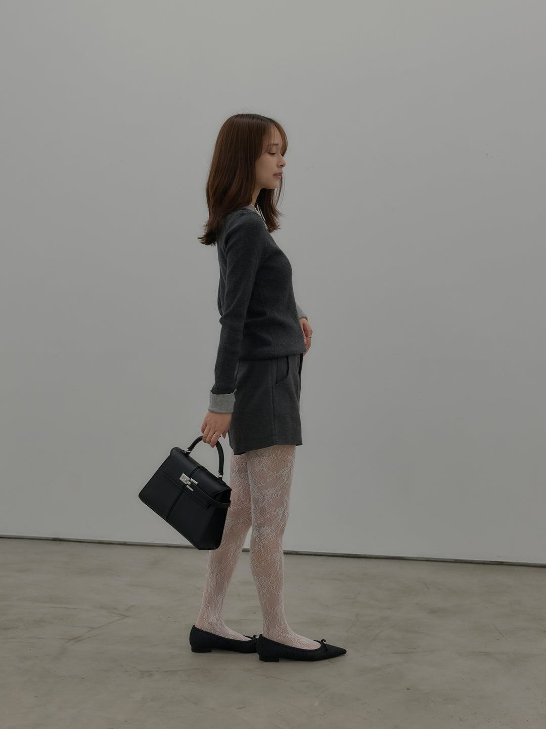 【SET】配色カフスニットポロ+ウールタッチミニショートパンツ(2set)