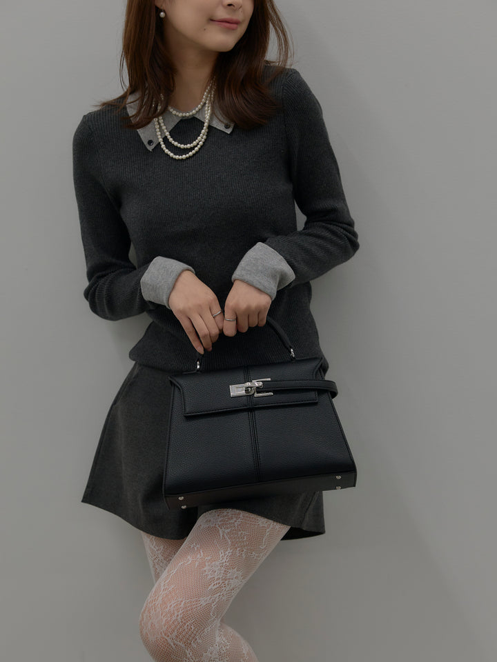 【SET】配色カフスニットポロ+ウールタッチミニショートパンツ(2set)