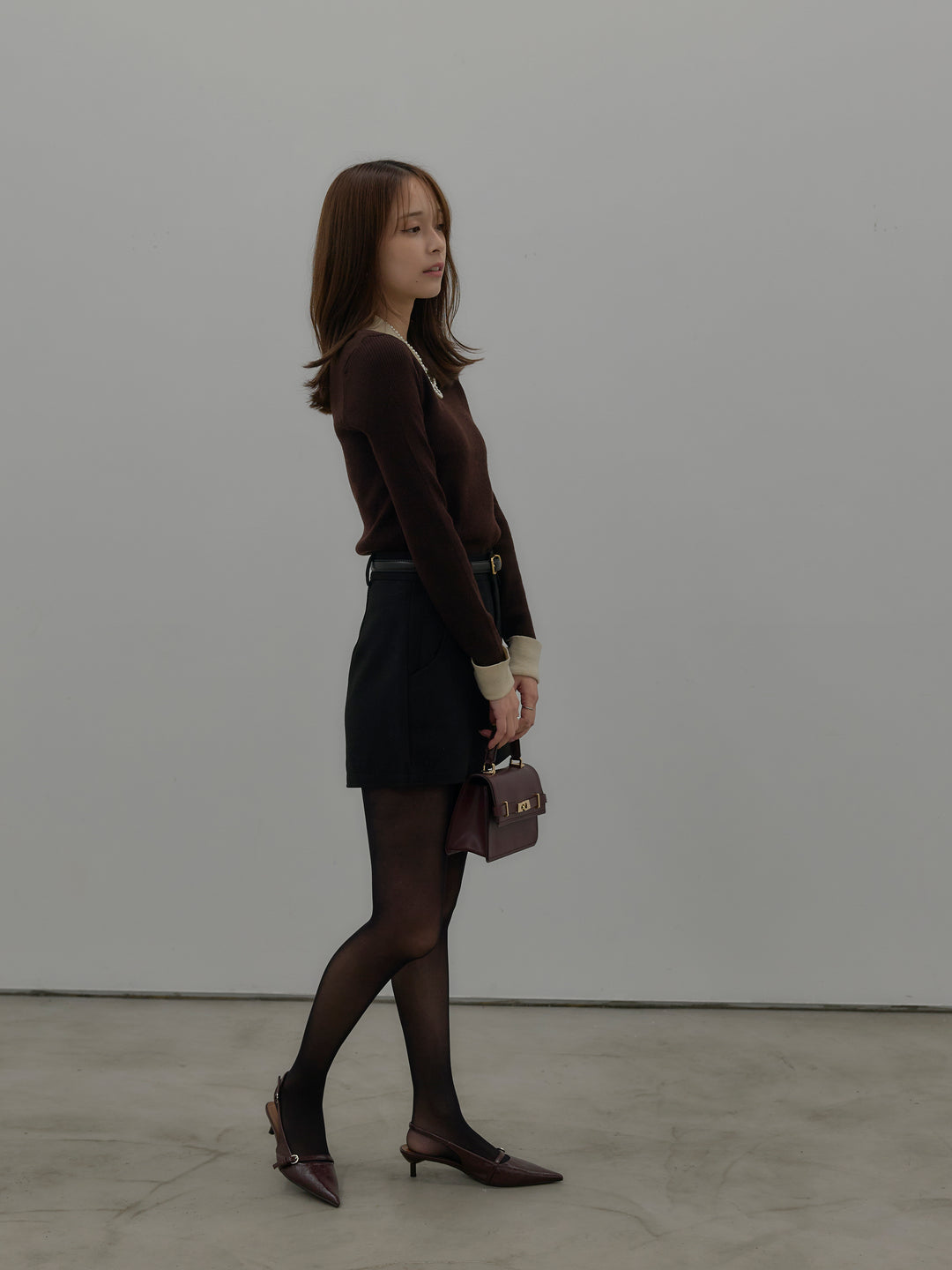 【SET】配色カフスニットポロ+ウールタッチミニショートパンツ(2set)