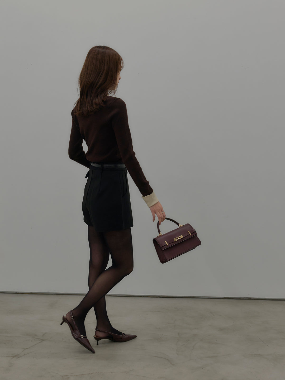 【SET】配色カフスニットポロ+ウールタッチミニショートパンツ(2set)