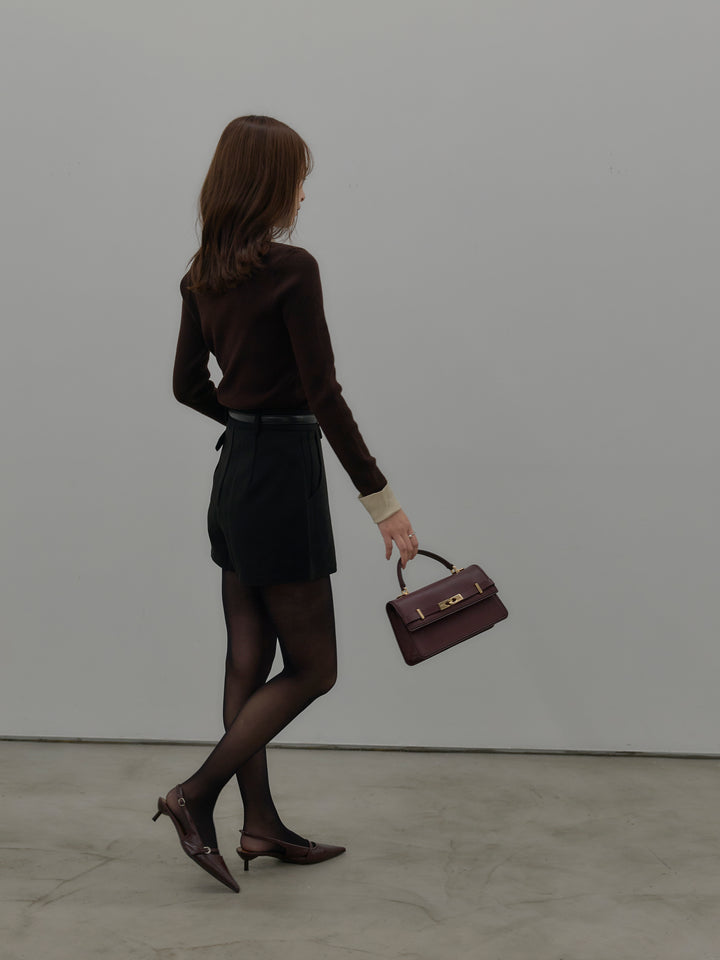 【SET】配色カフスニットポロ+ウールタッチミニショートパンツ(2set)