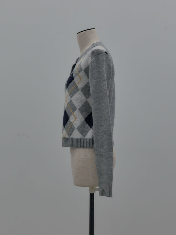 アーガイル柄コンパクトニットカーディガン