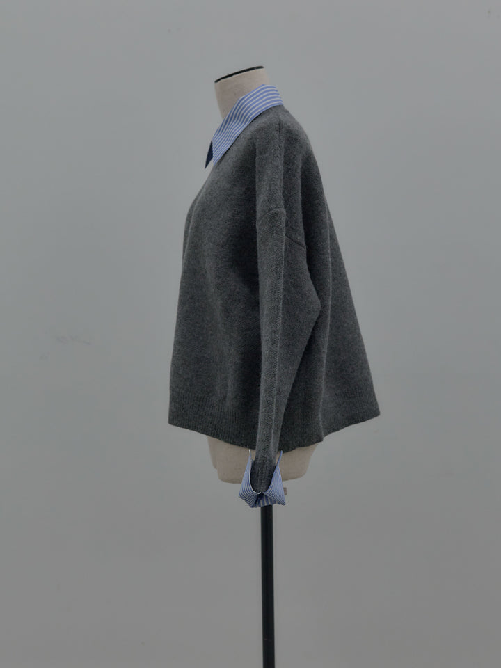 シャツドッキング肉厚ニットプルオーバー