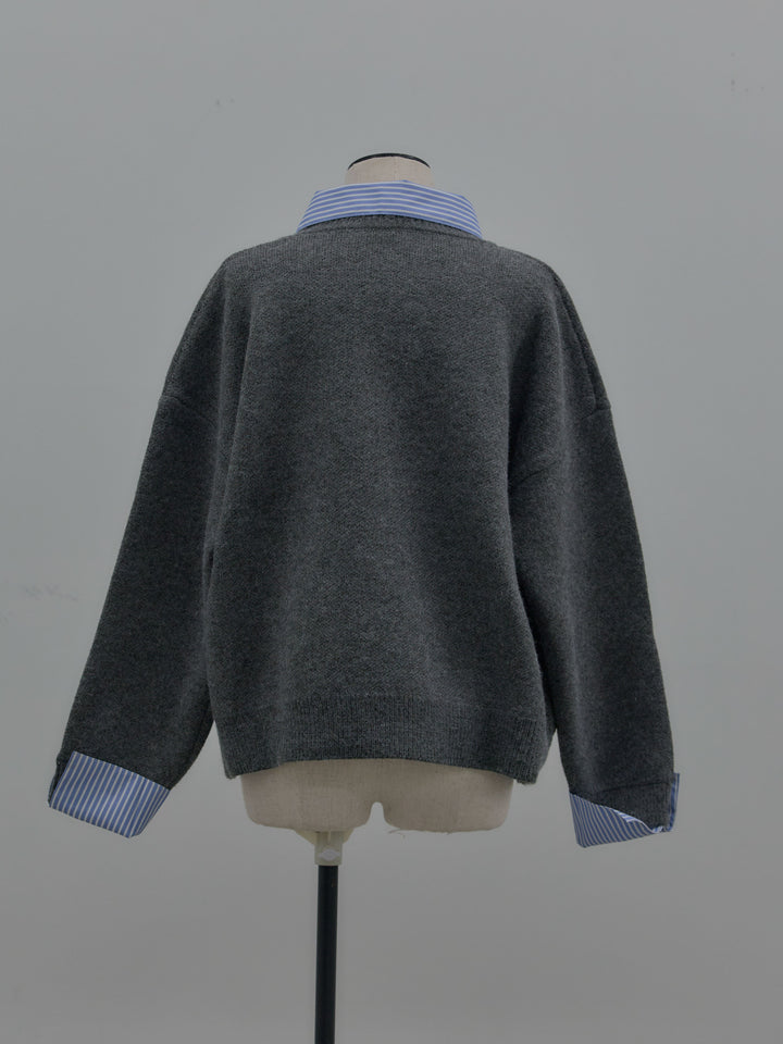 シャツドッキング肉厚ニットプルオーバー