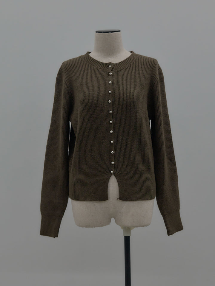 メタルボタンリブニットカーディガン
