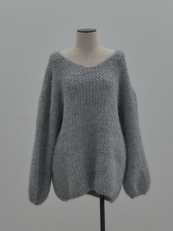 ラメ糸ローゲージ編みオーバーニットトップス