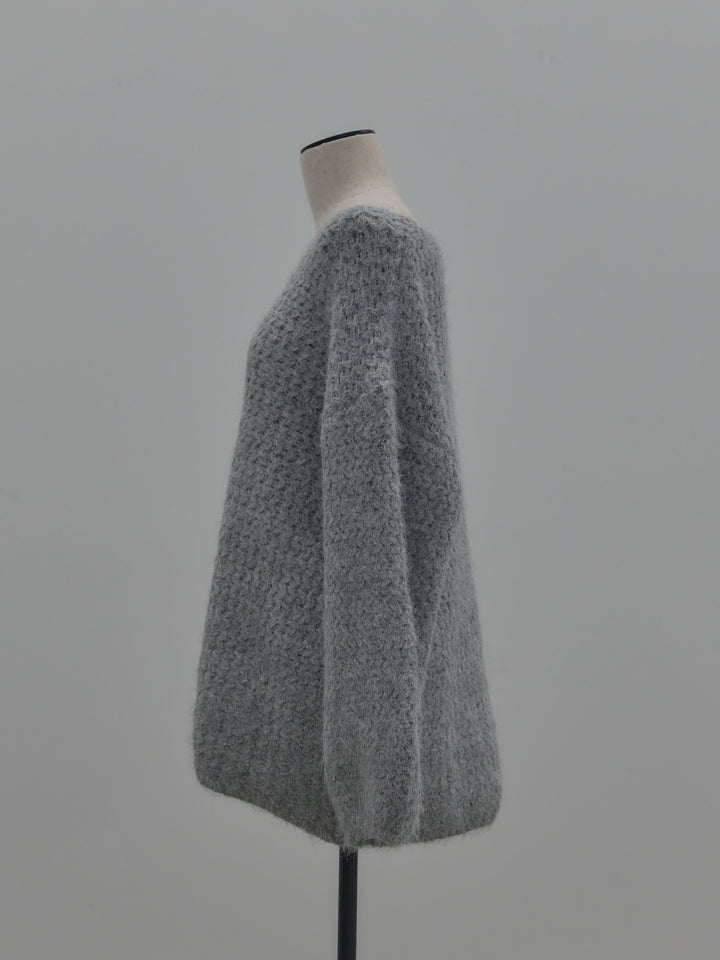 ラメ糸ローゲージ編みオーバーニットトップス