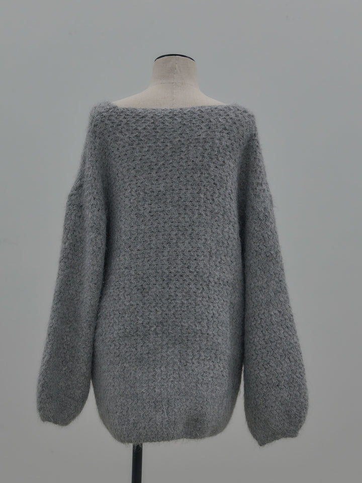 ラメ糸ローゲージ編みオーバーニットトップス