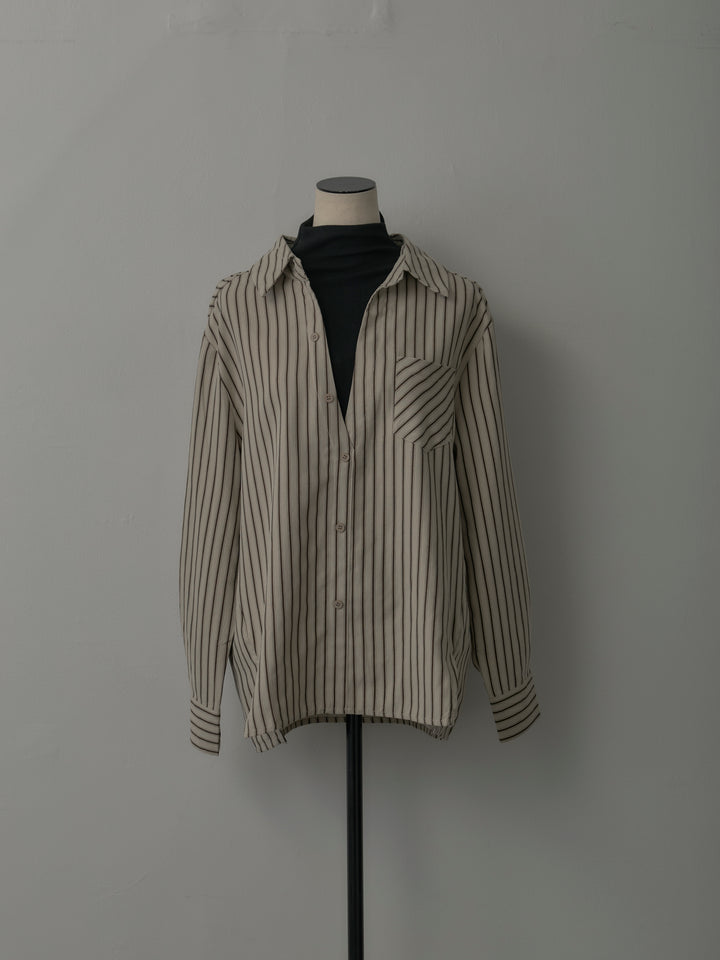 スエードタッチドッキングデザインストライプシャツ