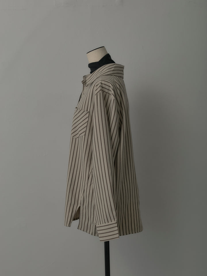 スエードタッチドッキングデザインストライプシャツ