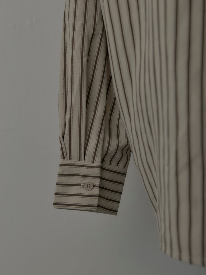 スエードタッチドッキングデザインストライプシャツ