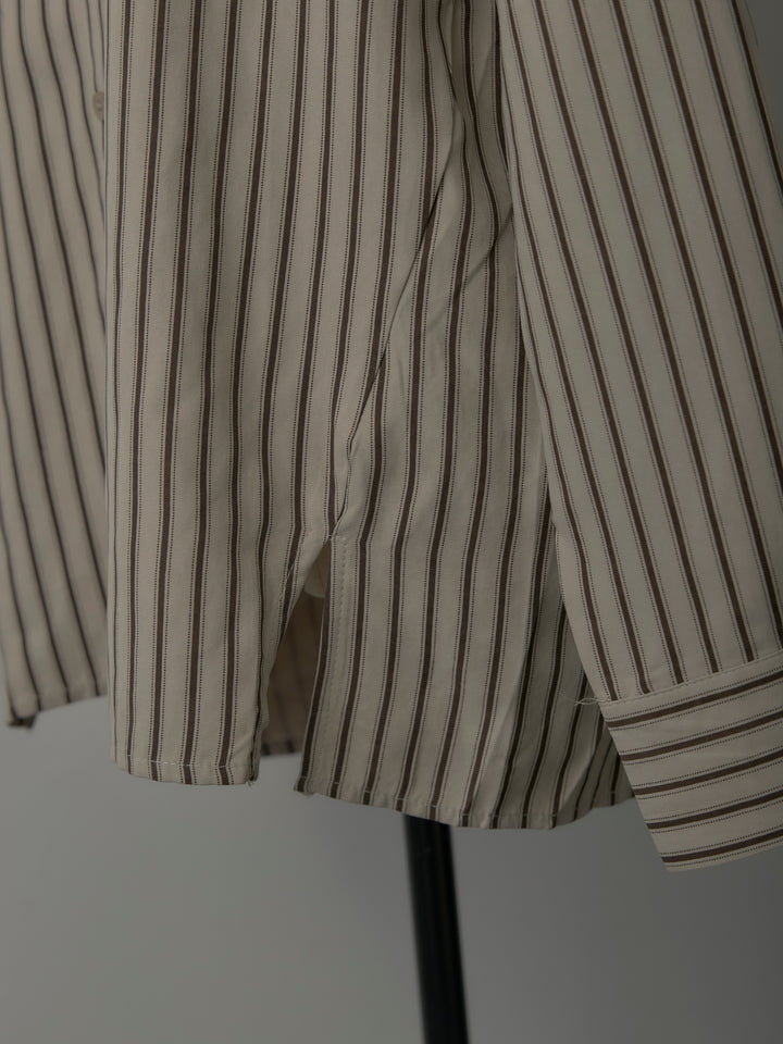 スエードタッチドッキングデザインストライプシャツ