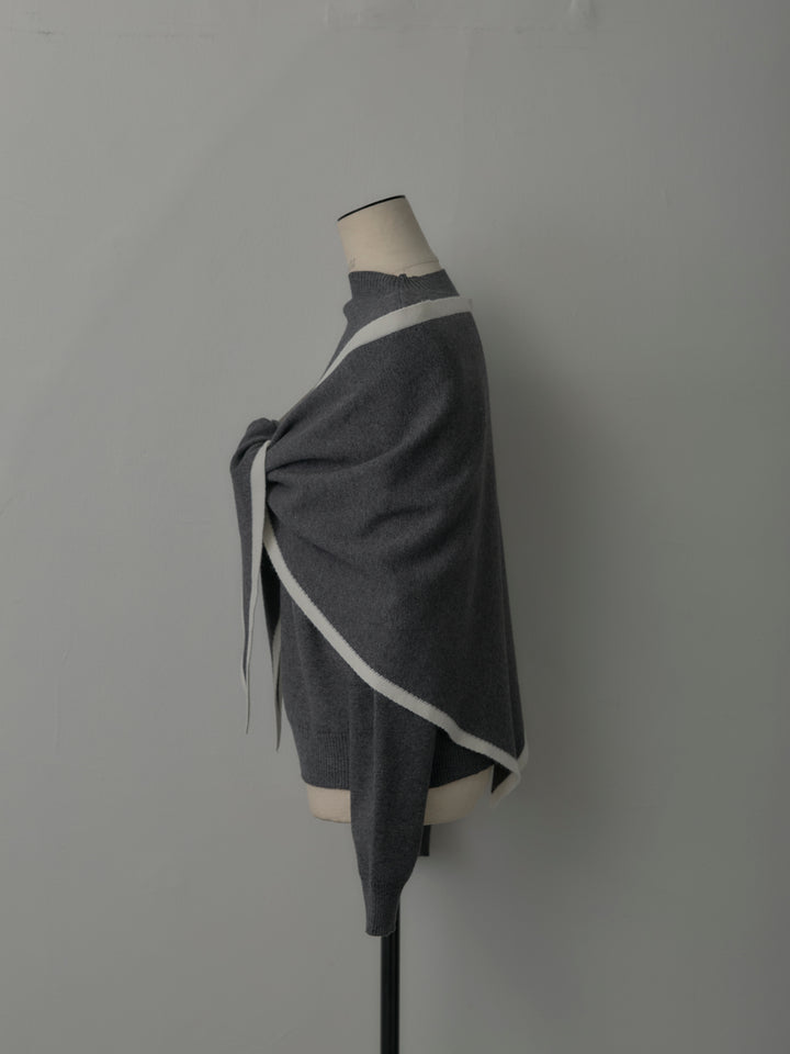 配色スカーフ付きニットトップス